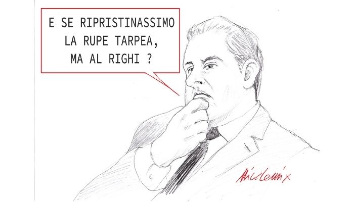 Rupe Tarpea . Gaffe del governatore della regione Liguria Giovanni Toti. ".. anziani. Persone per lo più in pensione, non indispensabili allo sforzo produttivo del Paese che vanno però tutelate" . Nicocomix.