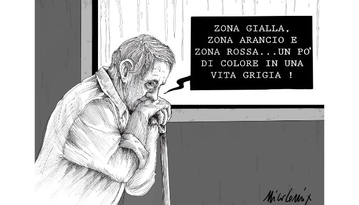 Un pò di colore . Zone rosse, zone arancio e zone gialle. La depressione di chi è solo durante il covid. Nicocomix