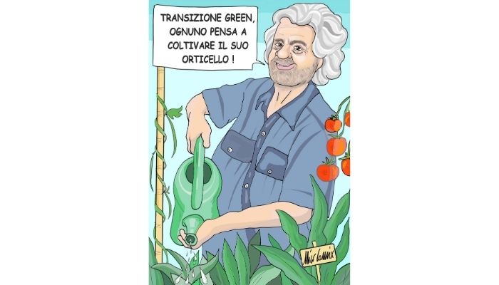 transizione green . Beppe Grillo e il suo orticello. Nicocomix