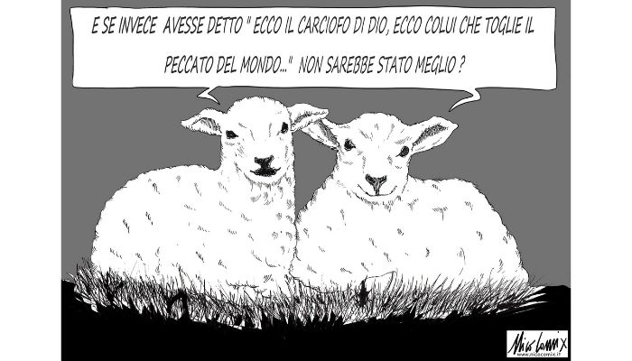 Ecco il carciofo di Dio. Non mangiate carne di agnello. Nicocomix