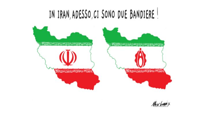 Le due bandiere dell'Iran . Nicocomix