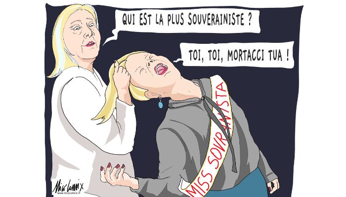 Miss Sovranista . Le Pen e Meloni si contendono la fascia di Miss Sovranista. Nicocomix