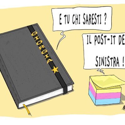 agenda Meloni e post-it della sinistra