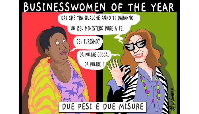 due pesi e due misure. Marie Therese Mukamitsindo e Daniela Santanchè. Nicocomix