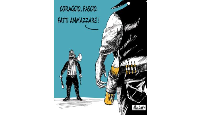 Coraggio, fascio. Fatti ammazzare! Vignetta per solidarietà a Mario Natangelo e al procedimento disciplinare dell'ODG. Nicocomix