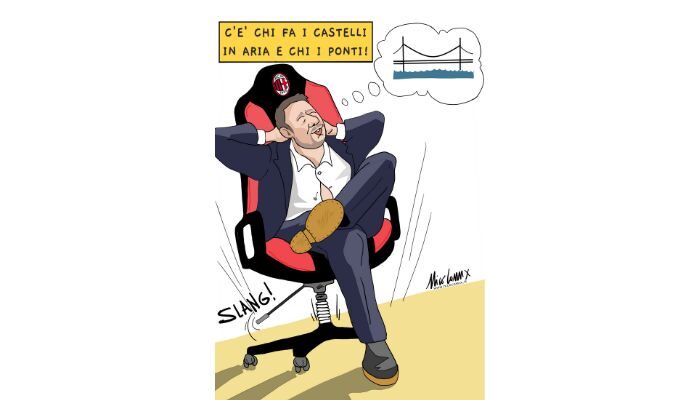 castelli in aria. Il Ministro delle infrastrutture Matteo Salvini e il ponte sullo stretto. Nicocomix